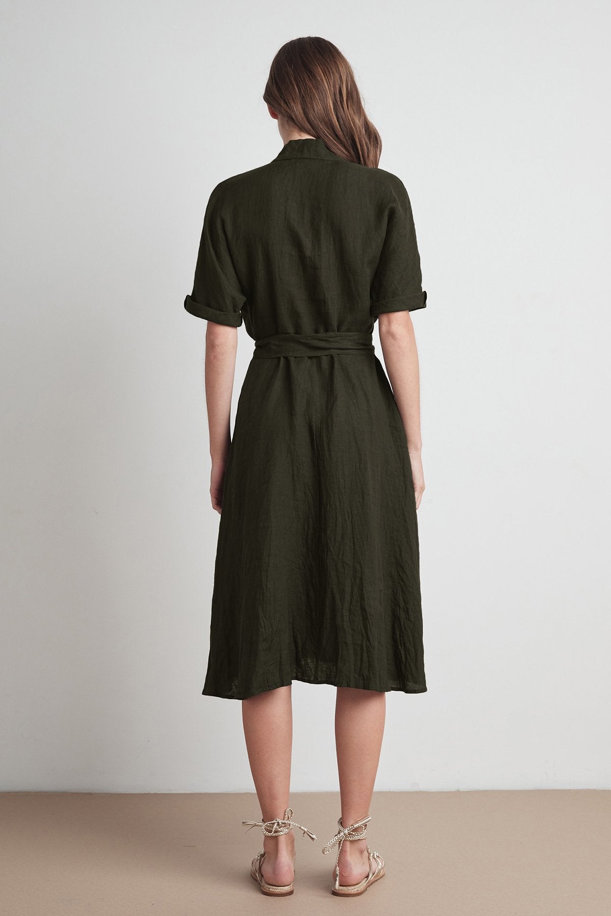 WINLEY WOVEN LINEN SHORT SLEEVE BELTED DRESS